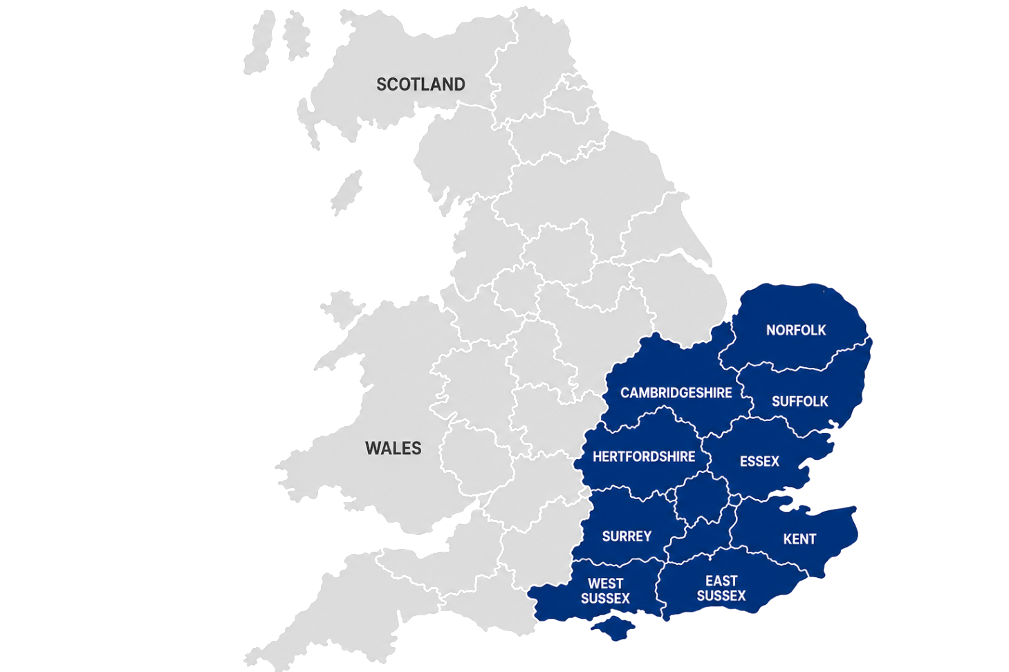 Illustrative UK coverage map with Pro-Lock's operating counties highlighted